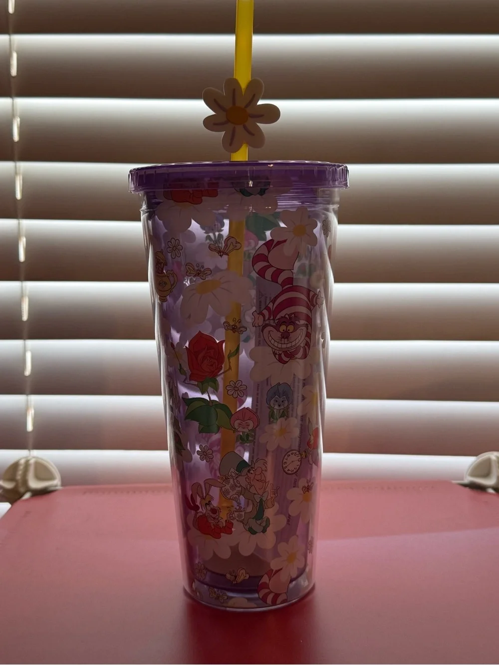 Alice in Wonderland Purple Floral Tumbler with Straw, Lid, & Topper- NWT - Picture 2 of 7